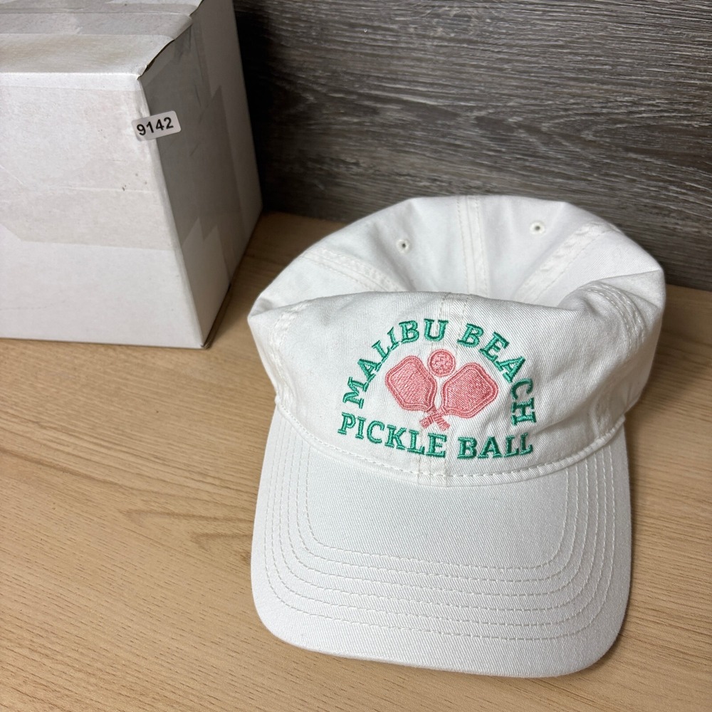 Malibu Beach Pickle Ball Hat Cap Strap Back Womens White Adjustable - Picture 9 of 9